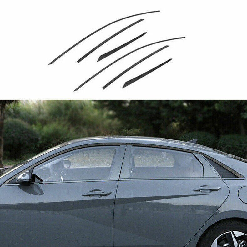 6Pc for Hyundai for Elantra 2021-23 Black Steel upper Window Sill Molding Strip Trim