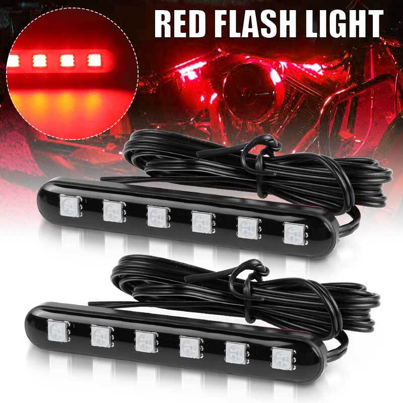 2X Red Motorcycle ATV Trailer LED Strobe Flashing Stop Brake Tail Light Strip US