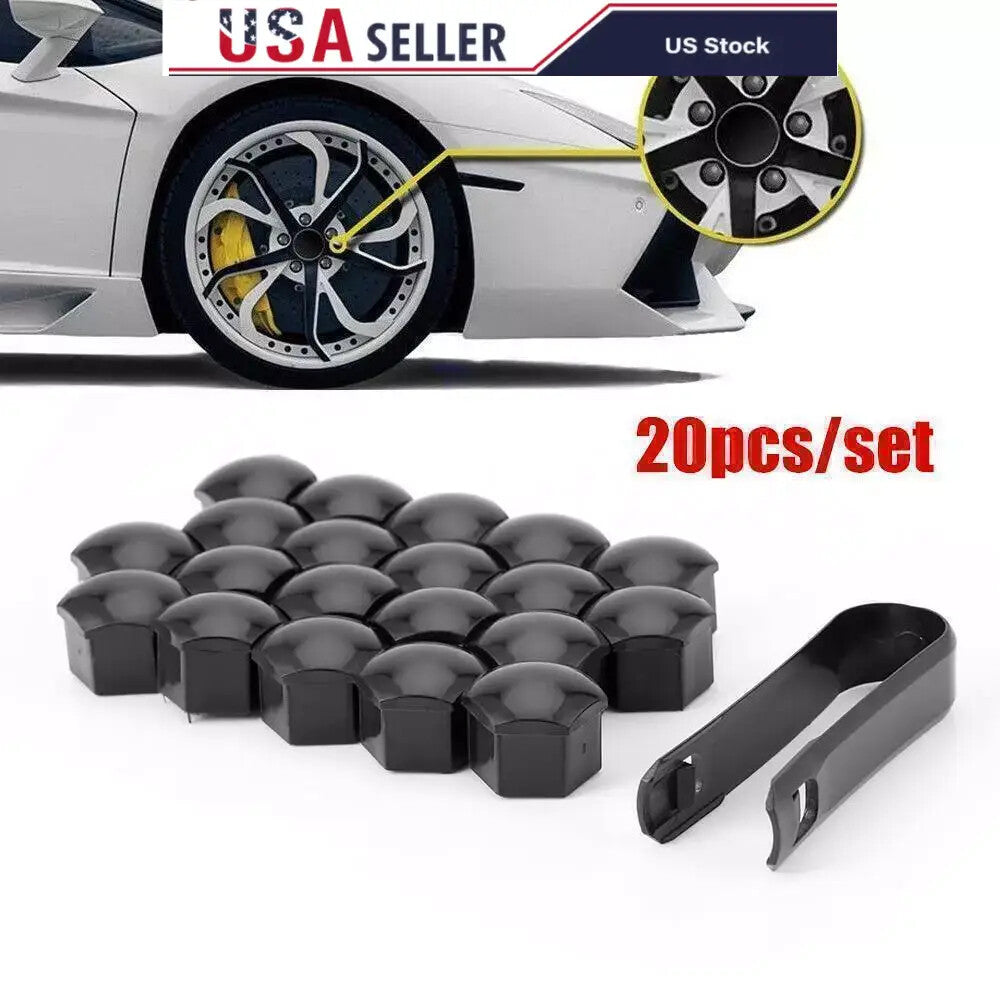 20PCS 17mm Car Wheel Lug Nut Bolt Center Cover Black Caps Tool for Audi for VW Skod