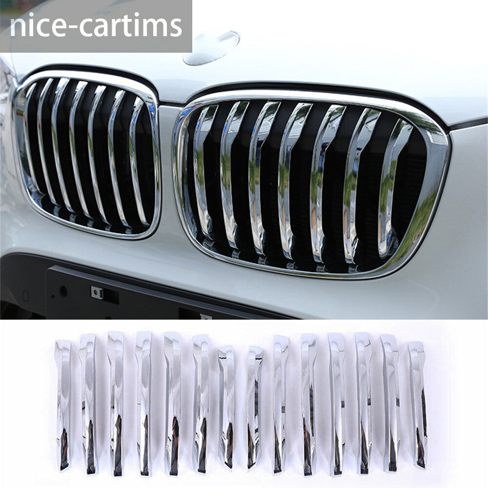 14Pcs Chrome ABS Front Grille Grill Inserts Strips Trim for BMW X1 F48 2016-2019
