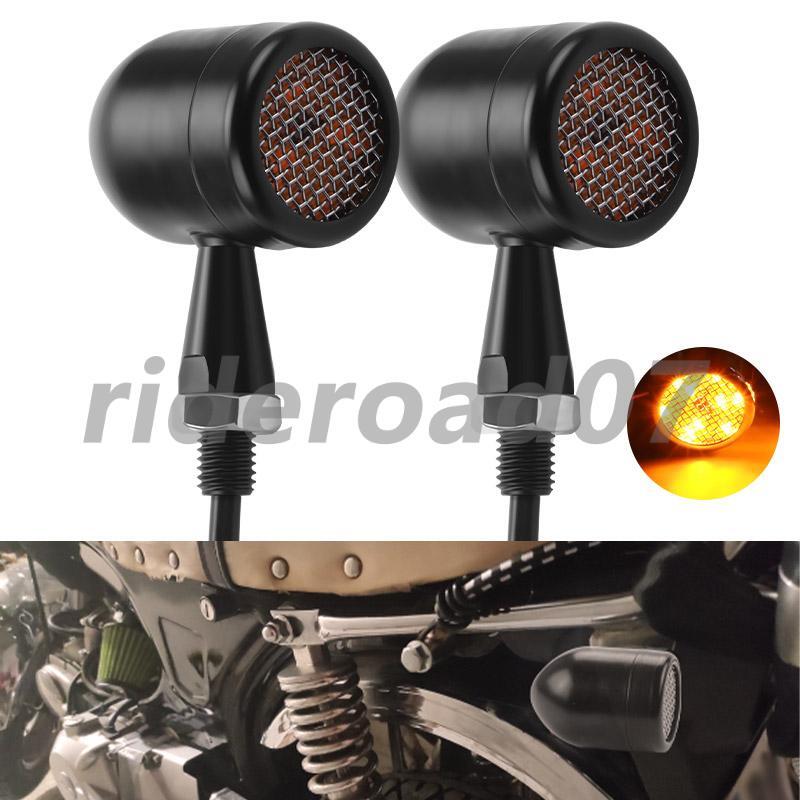 Black Bullet Grid Motorcycle LED Turn Signal Light fits for Bobber Cafe Racer