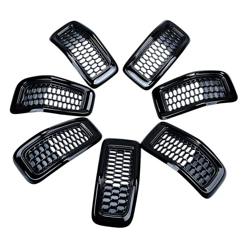 7-Piece Front Grille Cover Barbecue Insert Trim Cover Gloss Black for Jeep Cherokee 14-18
