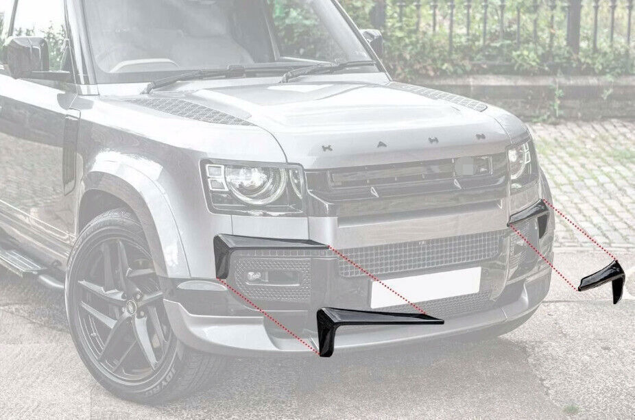 2X for Land Rover for Defender 20-25 Glossy Black Front Bumper Lip Splitter Fin Trim