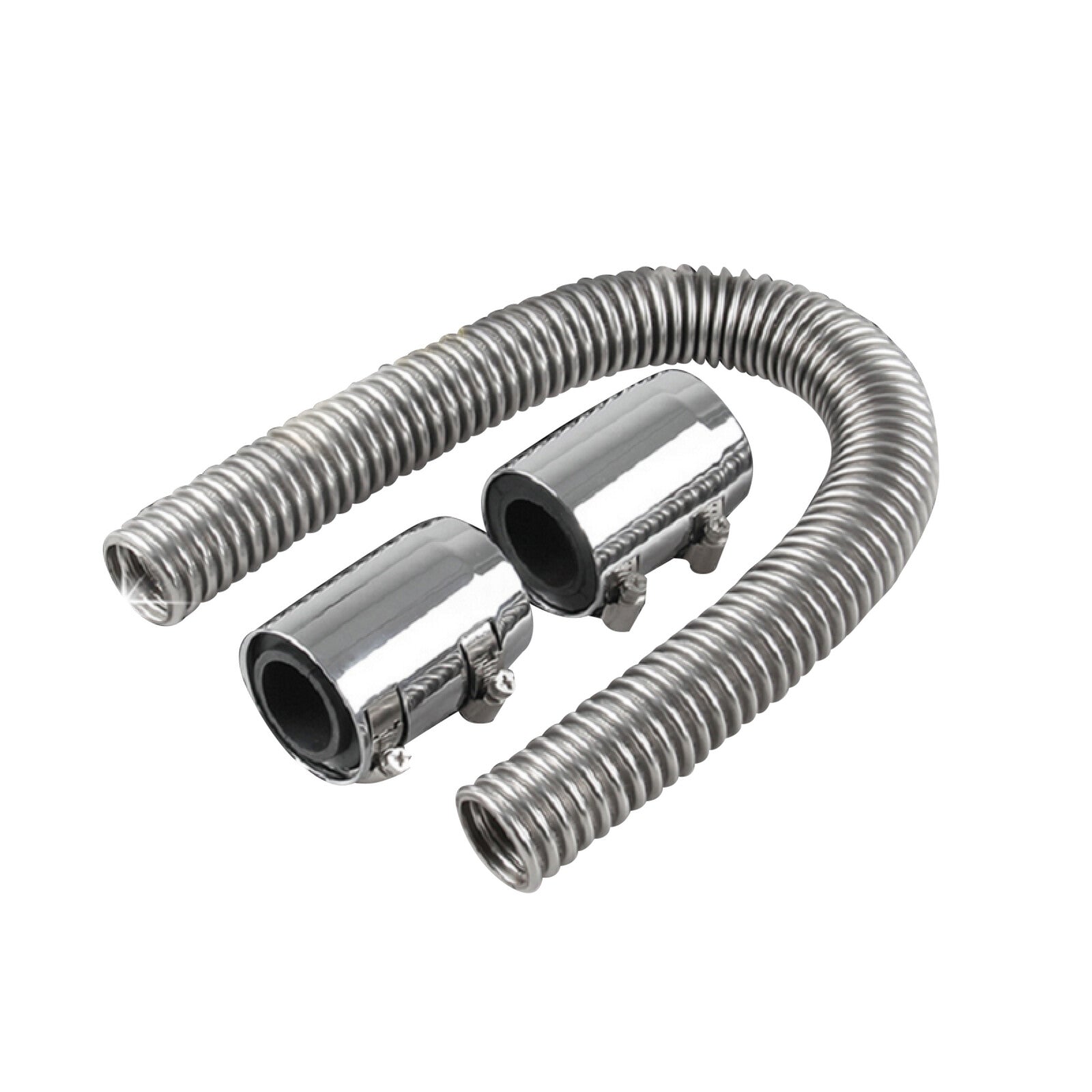 24 Polished Stainless Steel Flex Radiator Hose Kit w/ End Caps Upper Lower