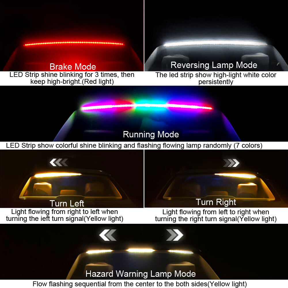 LED 3rd Tail Brake Light Strip Bar Windshield Turn Signal Sequential Running DRL