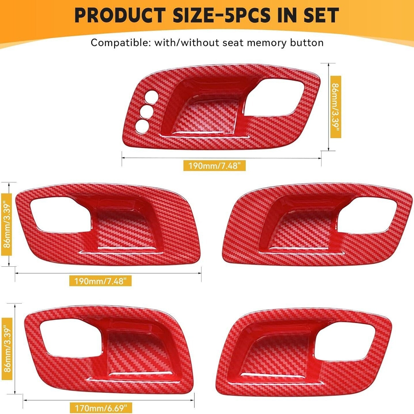Inner Door Handle Bowl Cover Trim Red for 16-21 for Dodge Charger