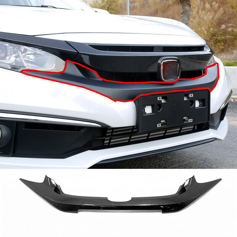 for Honda for Civic 2019-2021 Carbon Fiber Front Lower Mesh Grille Grill Strip Trim