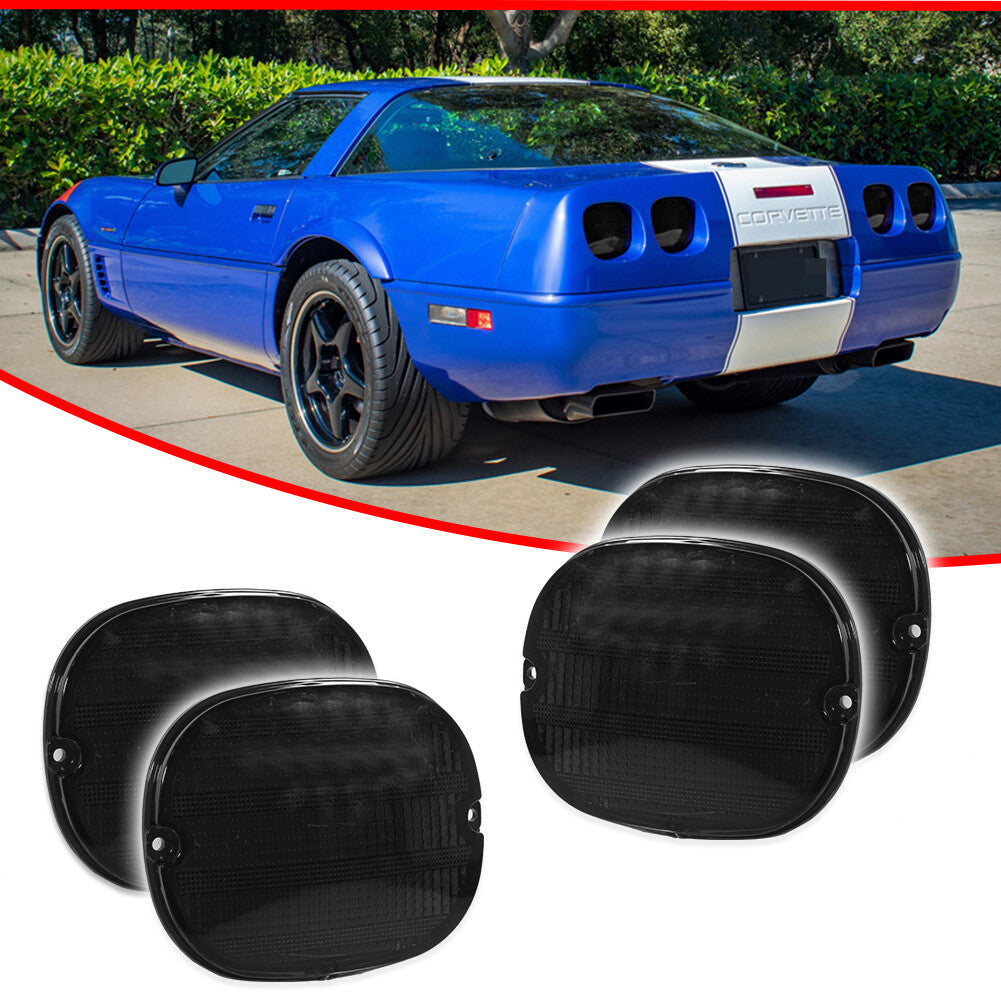 4-Piece Smoked Lens Rear Light Reflector Housing Kit for 1990-1996 C4 for Corvette