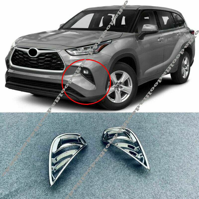 Chrome Front Bumper Fog Lamp Light Cover Trims for Toyota Highlander 2020-2023