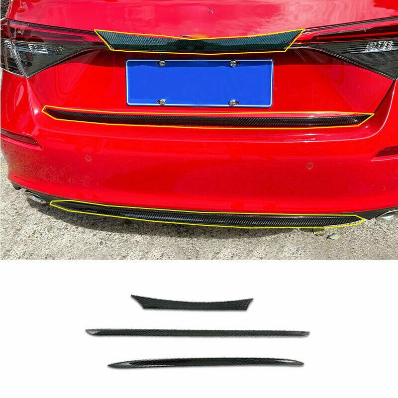 3x for Honda for Civic 2022-23 Sedan Carbon ABS Rear DoorBumper Moulding Cover Trim