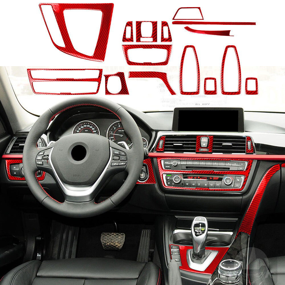 15PCS Red Carbon Fiber Interior Set Kit Trim for BMW 3 4 Series F30 F34 2013-19
