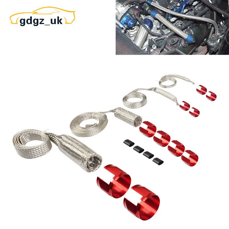 Red Universal Radiator Hose Sleeving Aluminum Braided Dress-Up Hose Cover Kit
