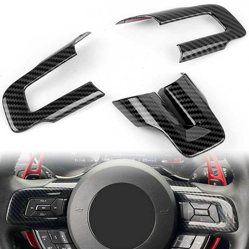 Carbon Fiber Interior Steering Wheel Cover Trim Tool Fits for Ford for Mustang 15+