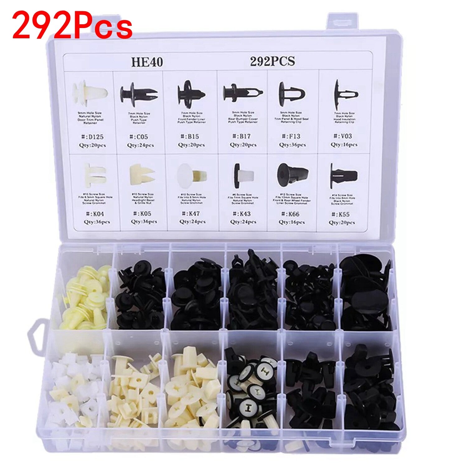 292x Fender Door Hood Bumper Trim Clip Body Retainer Assortment  1 Plastic Box