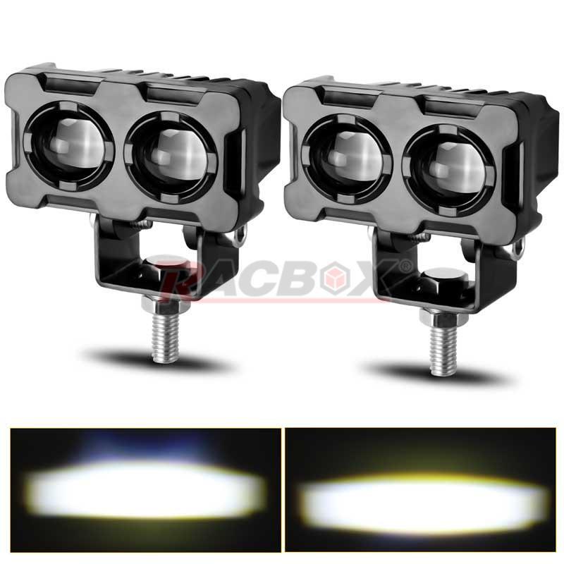 2X White Motorcycle Headlight LED Spot Light Hi/Lo Beam Fog Driving Lamp ATV UTV