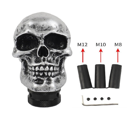 Universal Silver Skull Head Manual Gear Stick Shift Knob Shifter Lever Handle