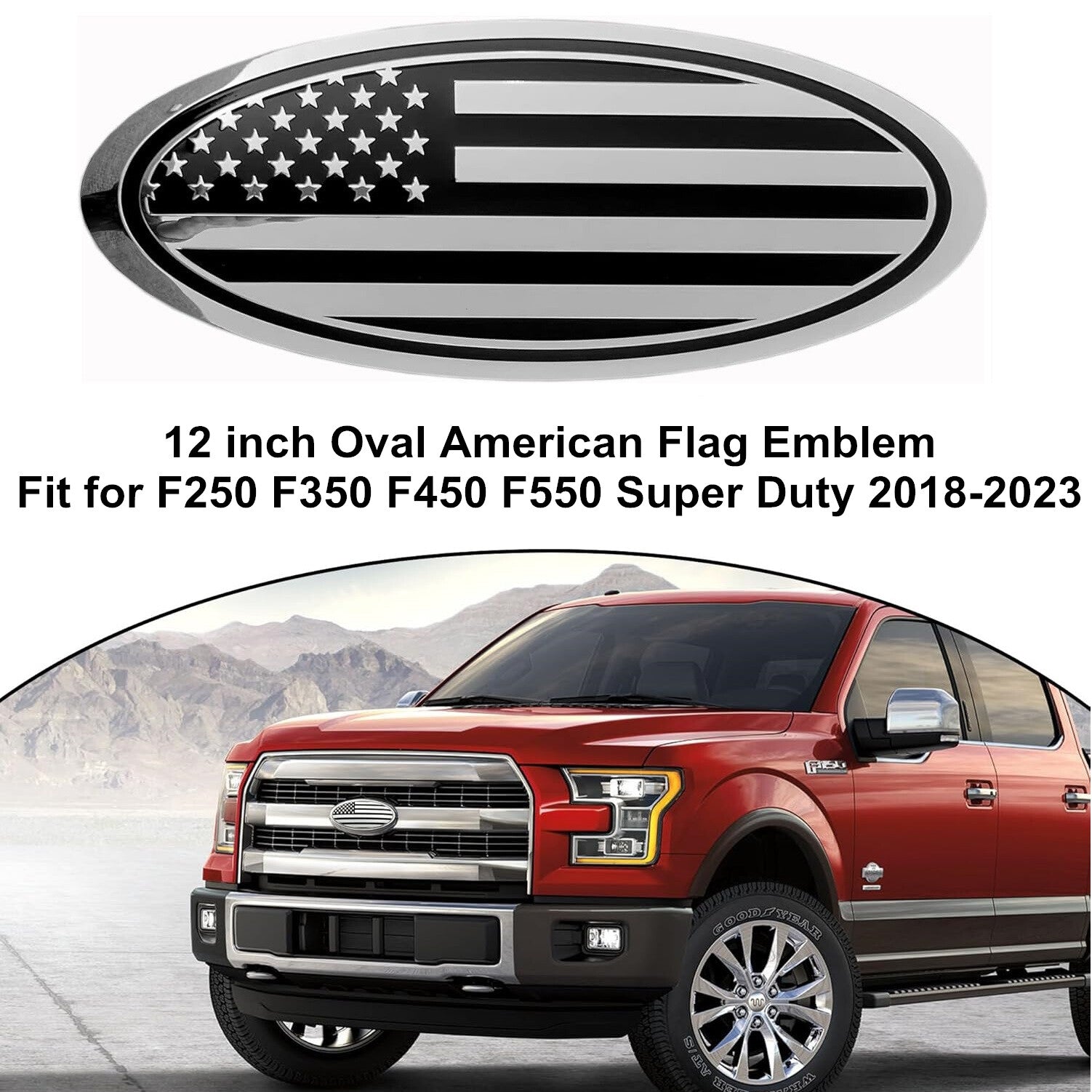 12inch Metal US Flag Oval Badge Emblem for 2018-2023  for ford  F250 F350 F450 F550