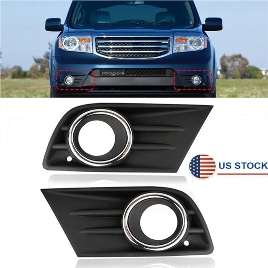 Front Bumper Fog Light Cover w/Chrome Ring Left Right for Honda Pilot 2012-2015