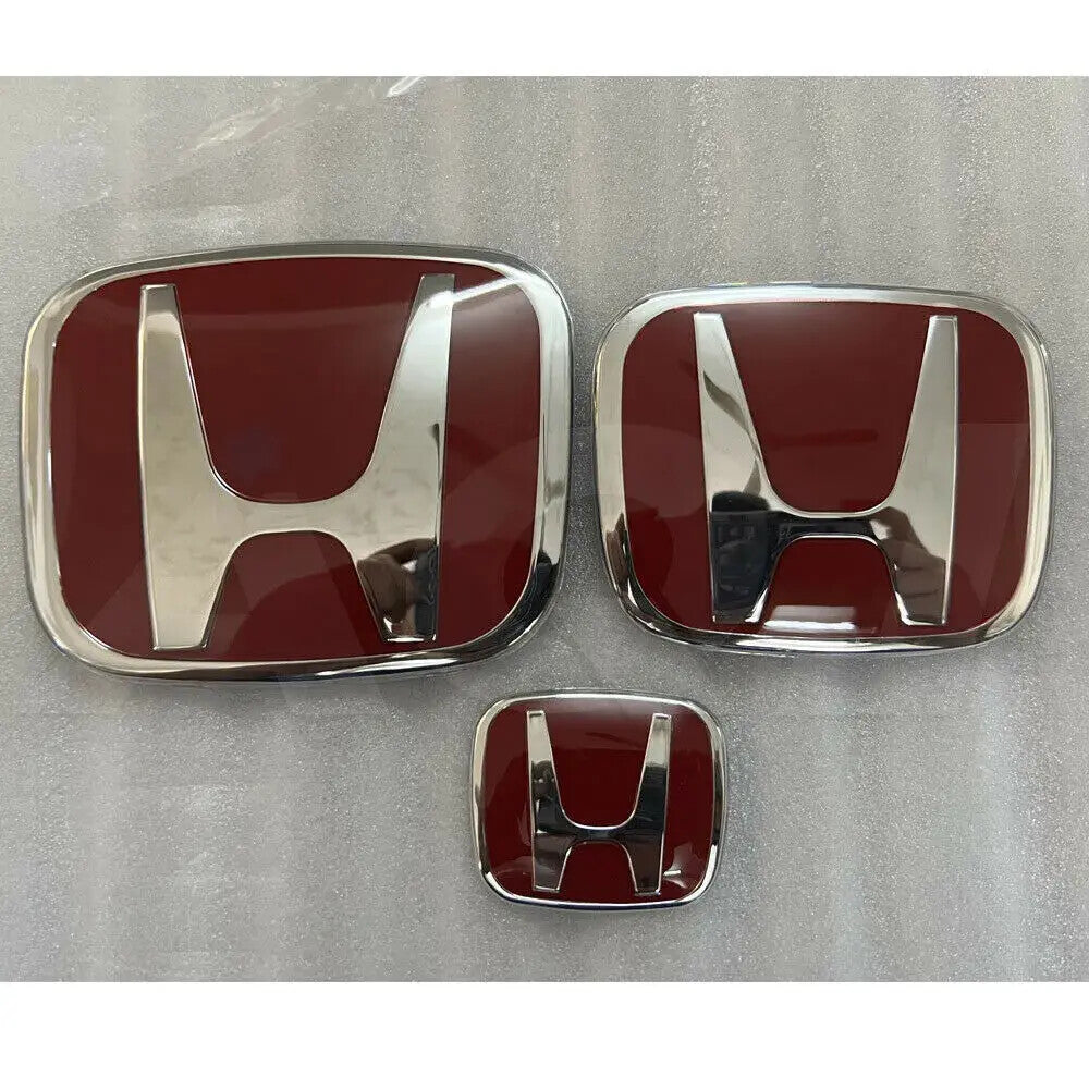 3-pack front and rear steering badges with red H badges for Civic Sedan 2006-2015 4-door
