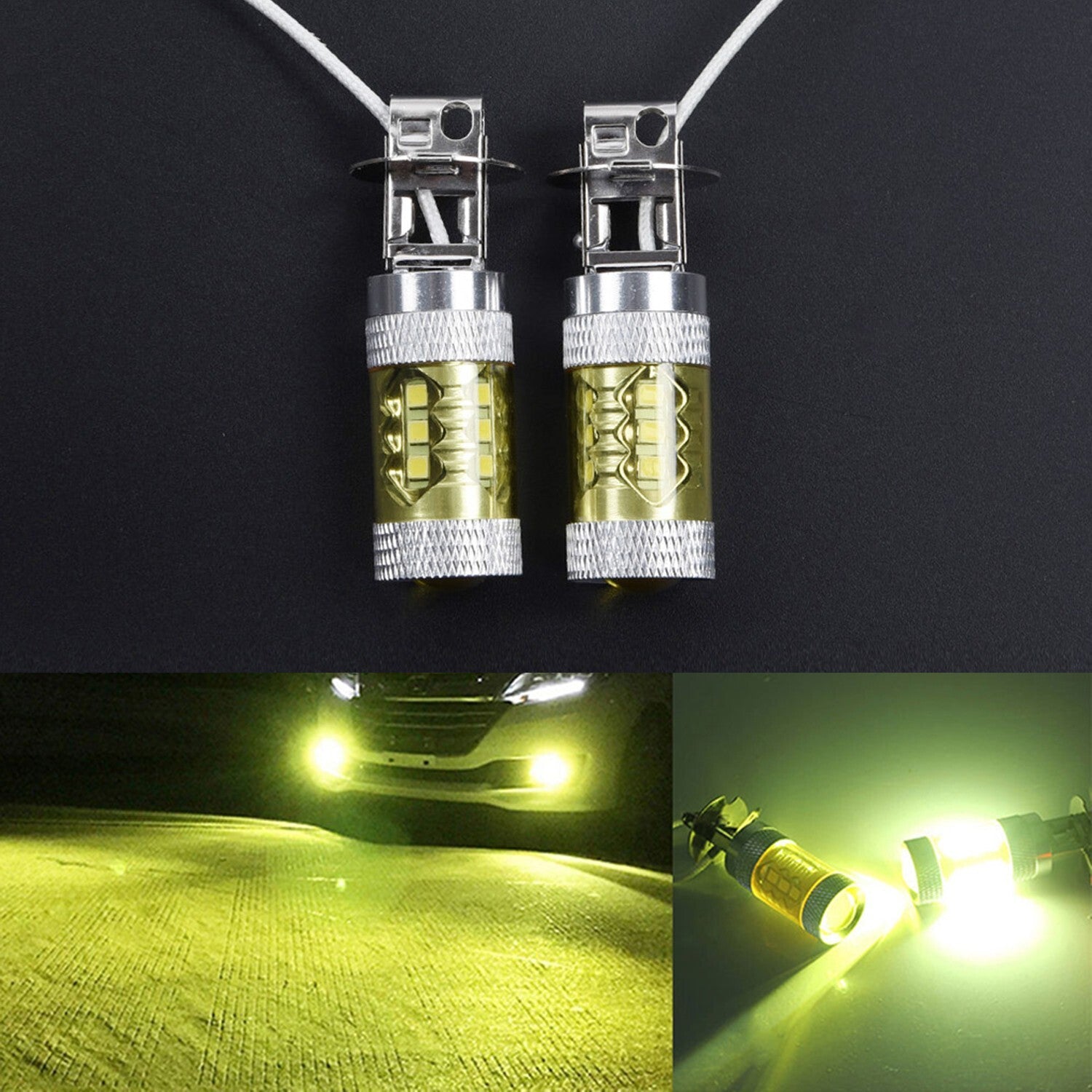 H3 16SMD LED Bulb Fog for Cars and Trucks, Low Power Consumption 12-24V DC, Yellow