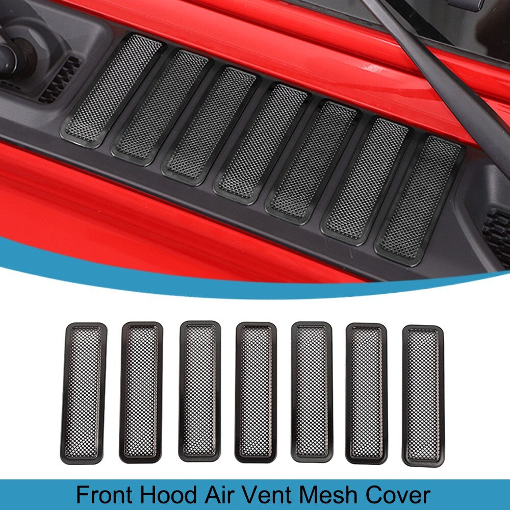 2PCS Black Front Hood Air Vent Mesh Cover Trim for Jeep for Wrangler JL JT 2024+