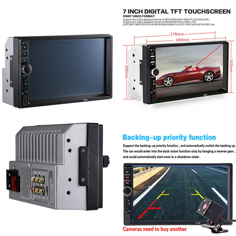 2DIN Car MP5 USB Player Bluetooth 7 Touch Screen multimedia Stereo Radio Camera