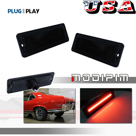 Suitable for 1970-1974 for Chevrolet Nova Red LED Rear Bumper Fender Side Marker Lights 2-Piece Set