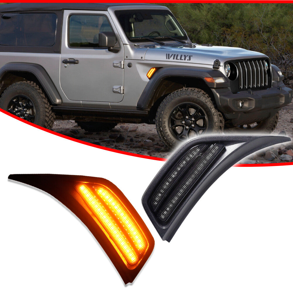 Amber LED front fender side marker turn signals for 2018-2023 for Wrangler JL