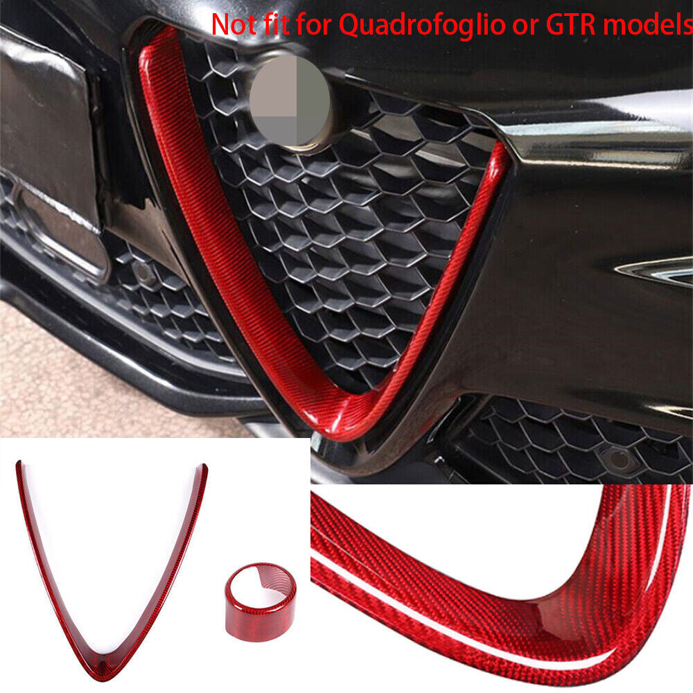 Red Carbon Fiber Front Logo Decorative Grille Trim for Alfa Romeo for Stelvio 17+