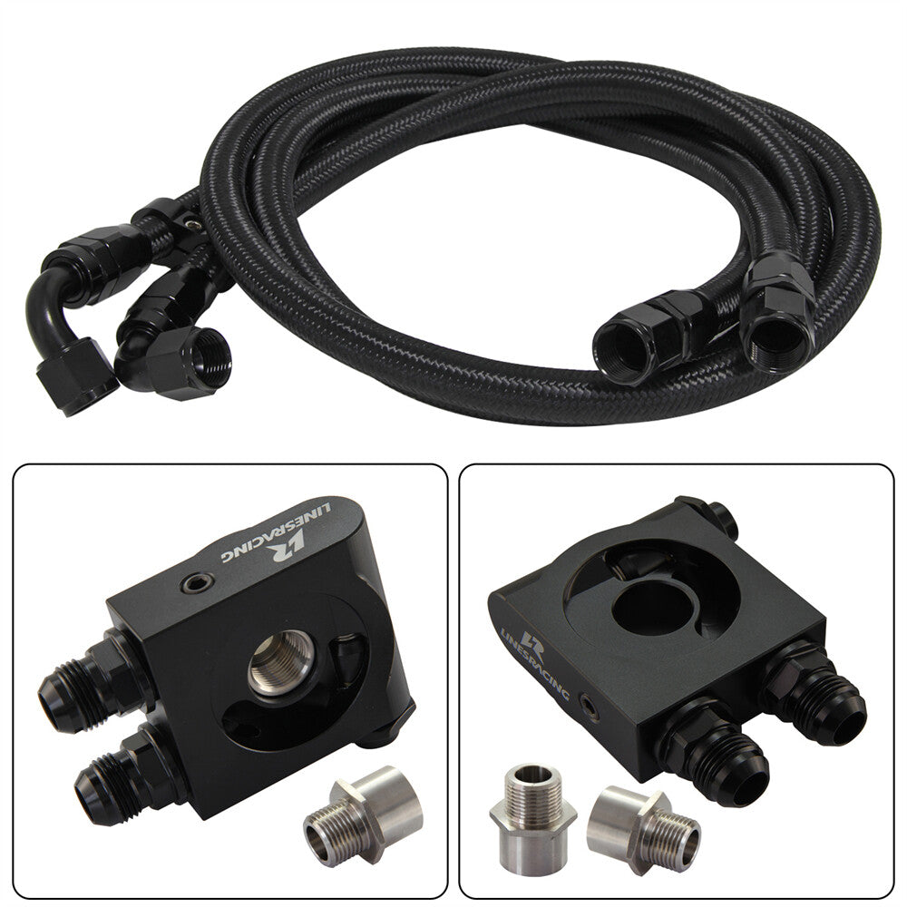 Uinversal AN10 Oil Filter Adapter Thermostat 73¡À0.5¡ã +1.4m/1.6m Hoses Kit Black