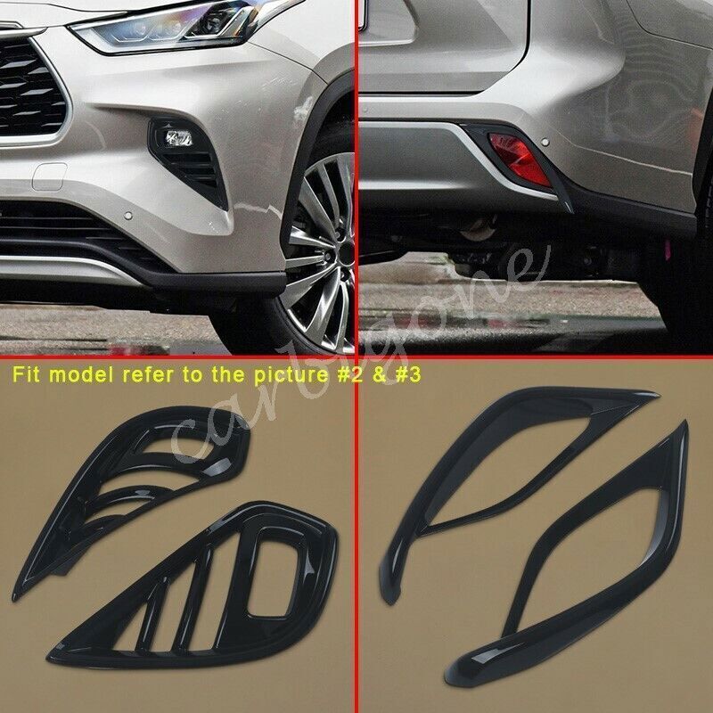 Black Look Front Rear Fog Light Cover Bumper Trims for Toyota Highlander 2020-24