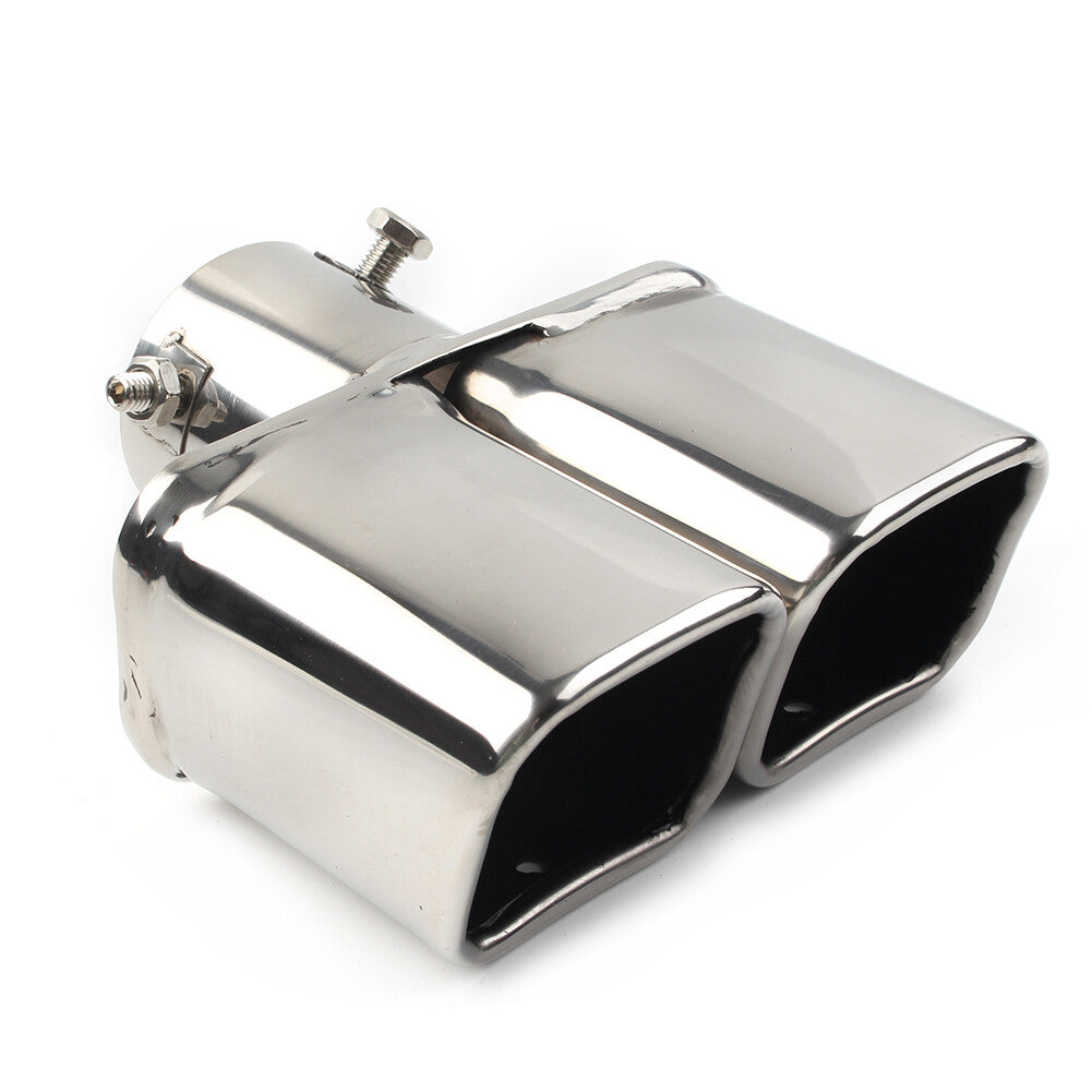 Silver Dual Universal Car Rear Exhaust Pipe Tail Muffler Tip Square Accessories