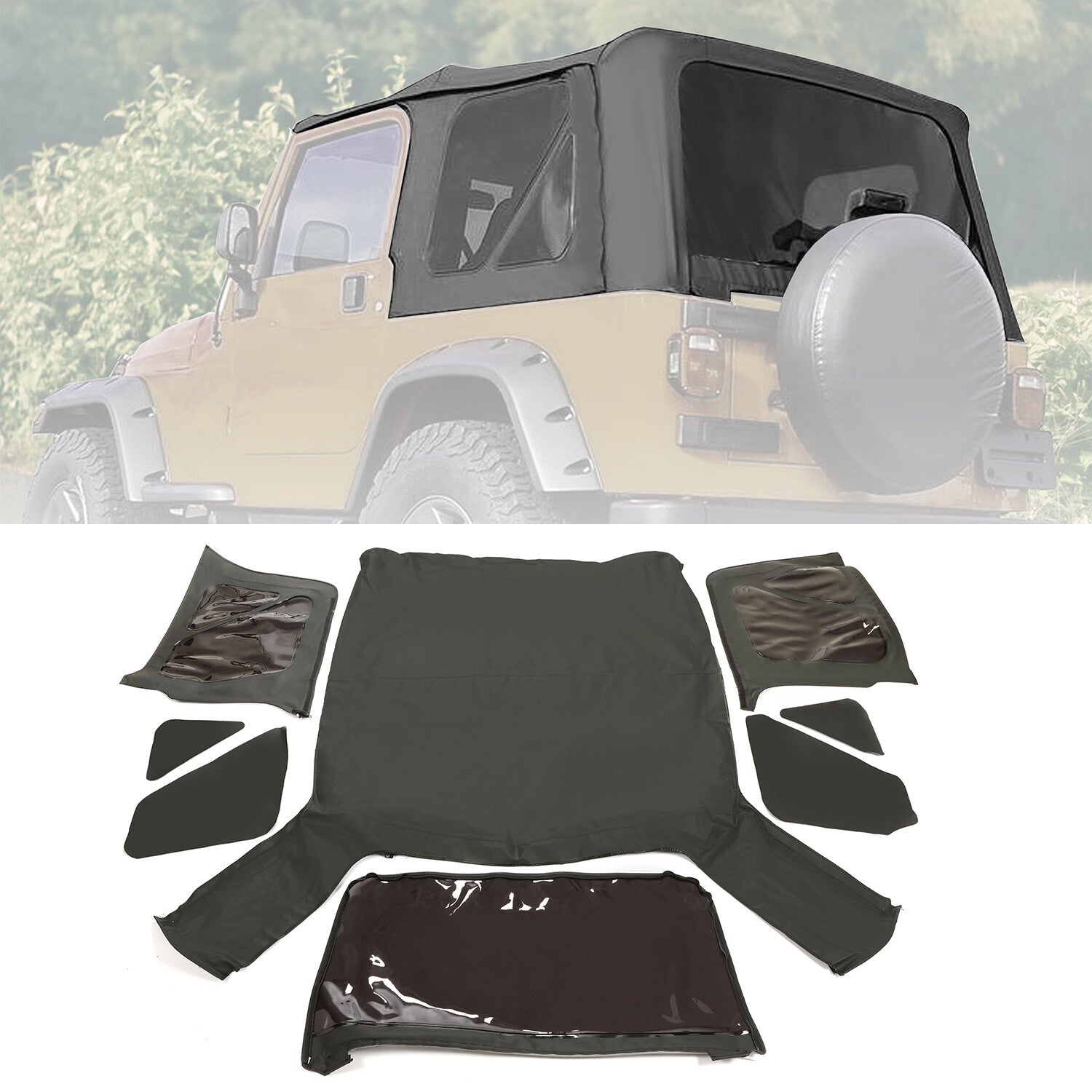 4xSoft top Replacement 97-06 w/Tinted Windows Black Vinyl for Jeep for Wrangler TJ