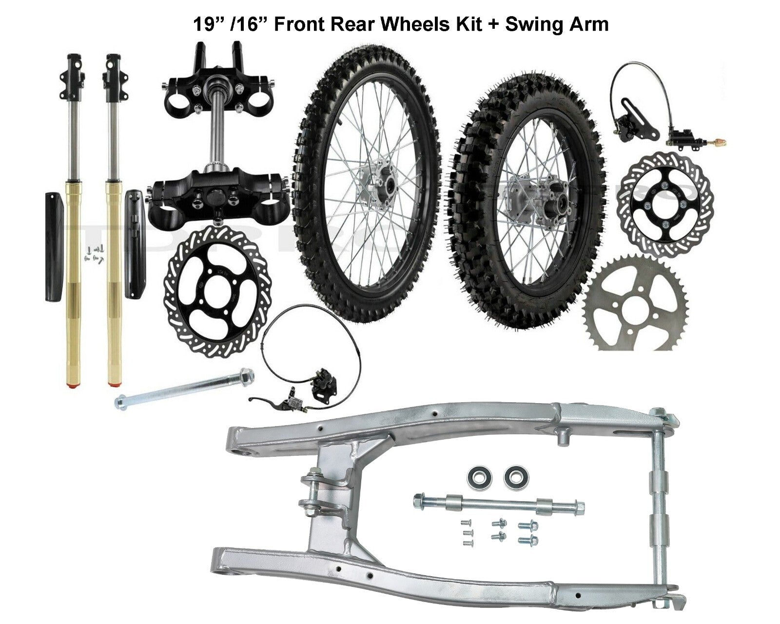 Front fork swingarm kit + 19-inch/16-inch wheels, 90/100-16  70/100-19 tires for Honda