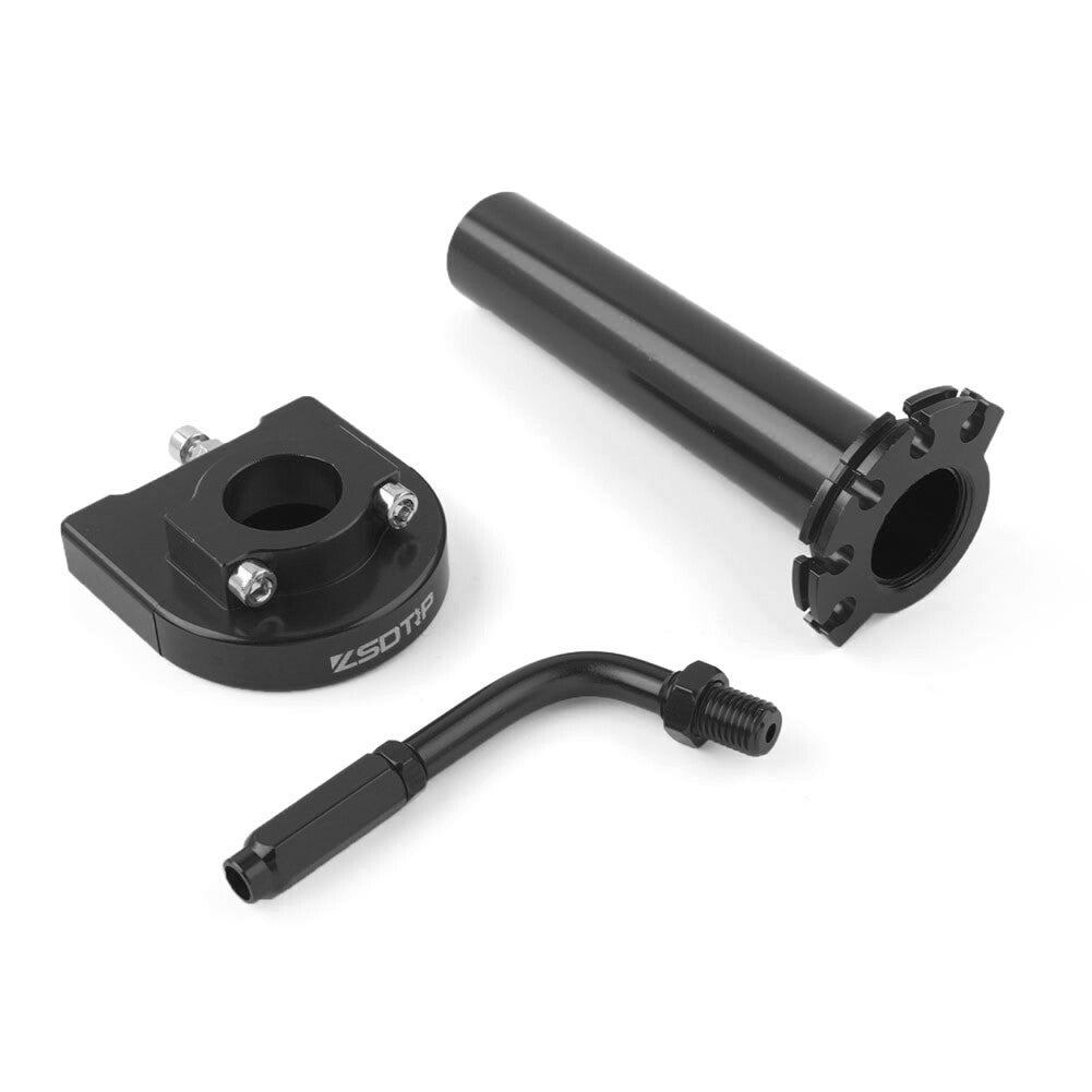 1xThrottle Cable Adjuster w/ Hand Grip Twist Throttle Accelerator Black Aluminum
