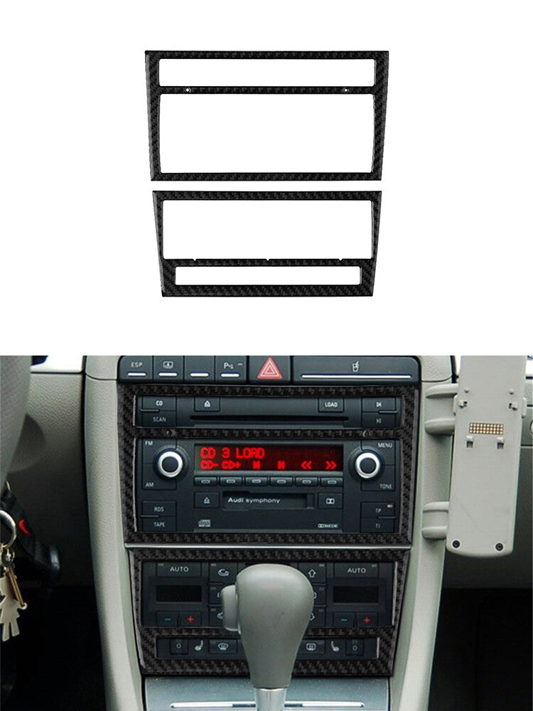 2Pcs Central CD Player Frame Panel Trim Carbon Fiber for Audi for A4 S4 2005-2006