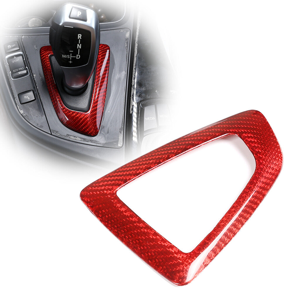 Red dry carbon fiber gear shift cover suitable for BMW F20, F30, F22, F32, X3, X4.