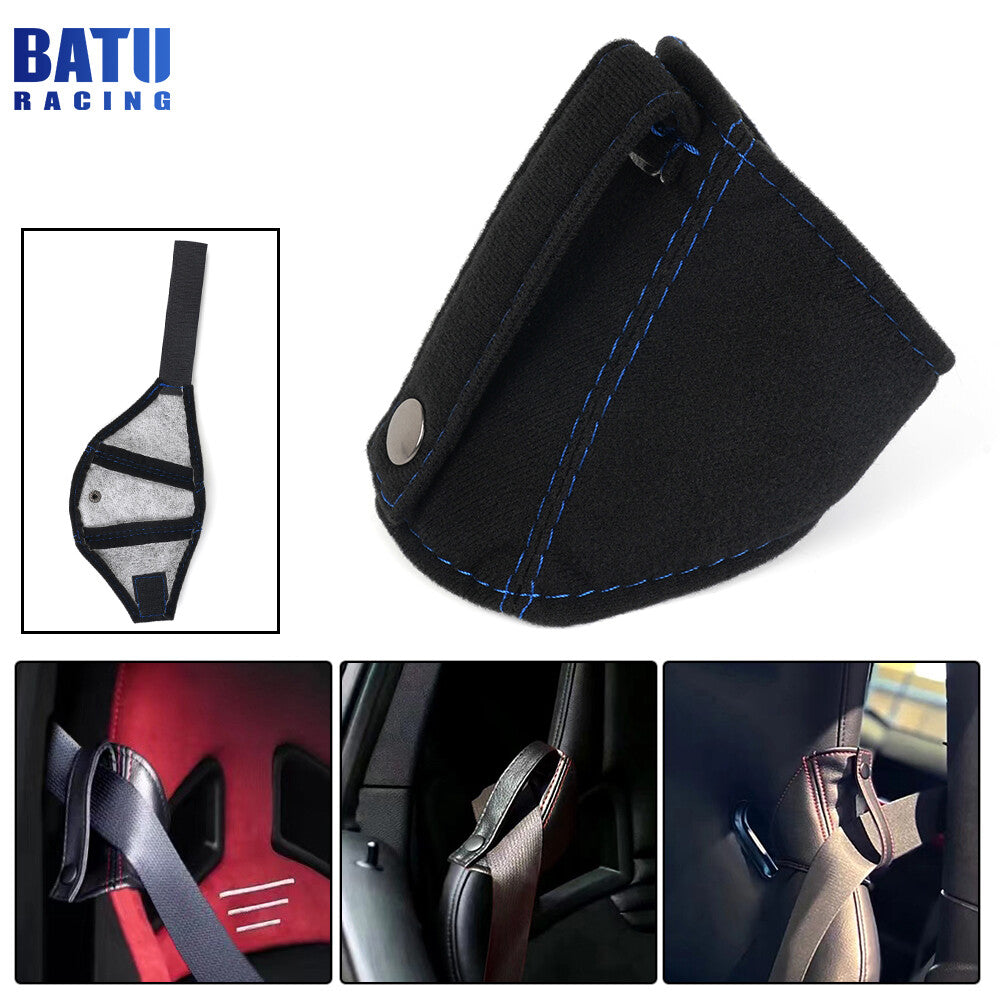 New JDM Flocking Cloth Bucket for Seat Belt Guide Holder Protector w/ Blue Stitching