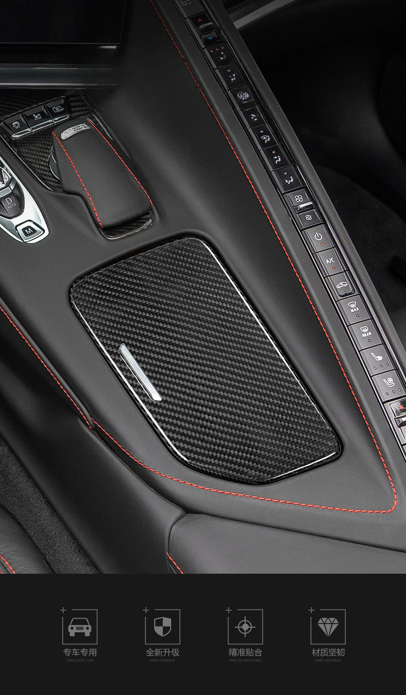Car cup holder cover with genuine carbon fiber trim for Corvette C8 (20-23)