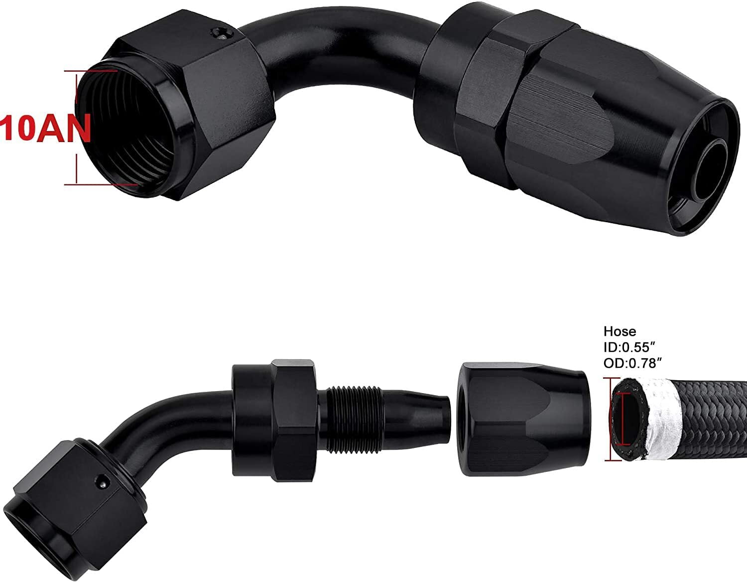 2pcs AN10 10AN 45 Degree Swivel Hose End Fitting Adaptor for Braided Fuel Line