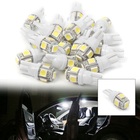 20X White 12V LED T10 Wedge 5-SMD 5050 LED Interior Light Bulbs Universal