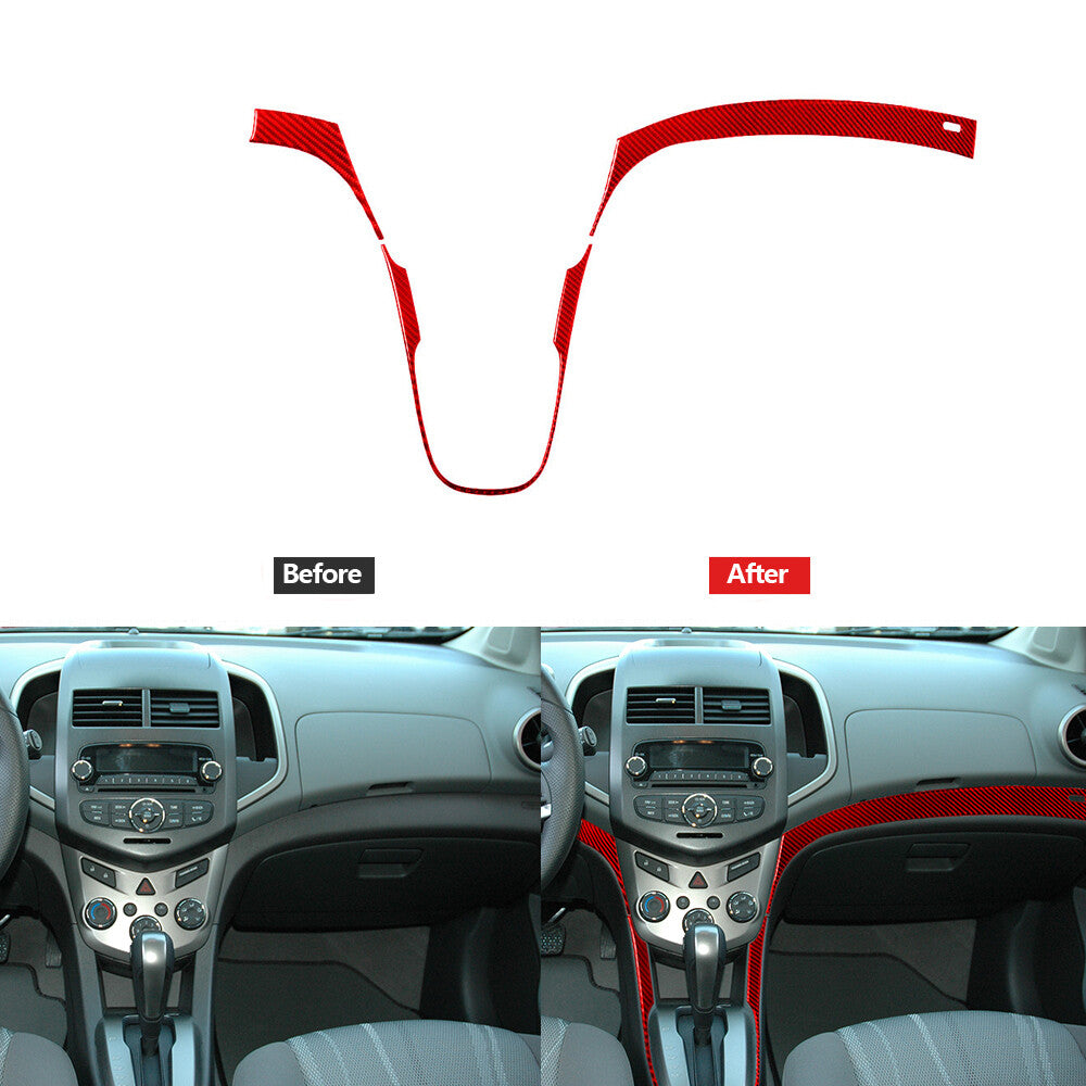3Pcs Red Carbon Fiber Climate Control Panel Trim Cover for Chevrolet Sonic 12-16