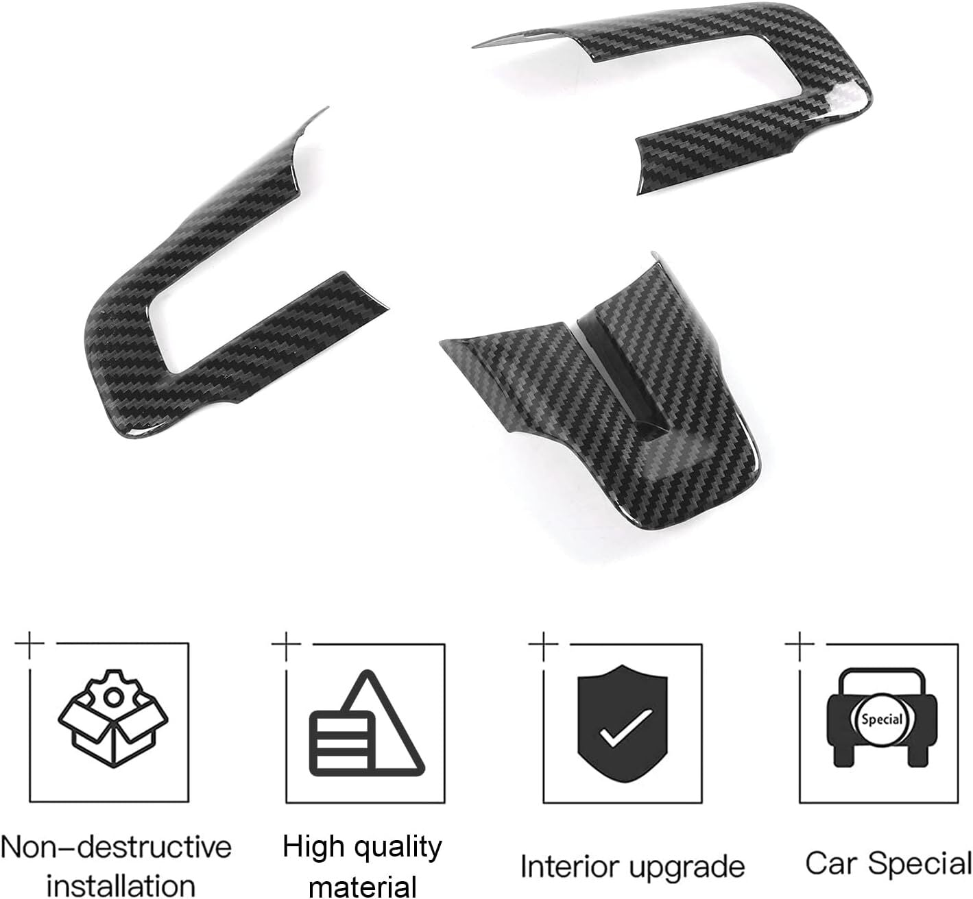 Interior steering wheel cover trim for Ford for Mustang 2015 - 24 ABS Carbon Fiber