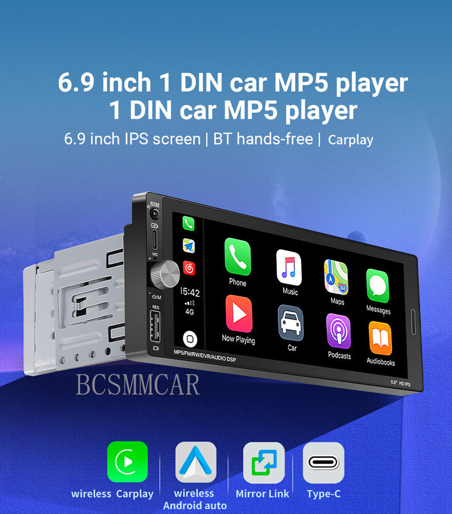 6.9inches Radio Car Touch Screen Video Bluetooth WIFI W/8LED Rear Camera