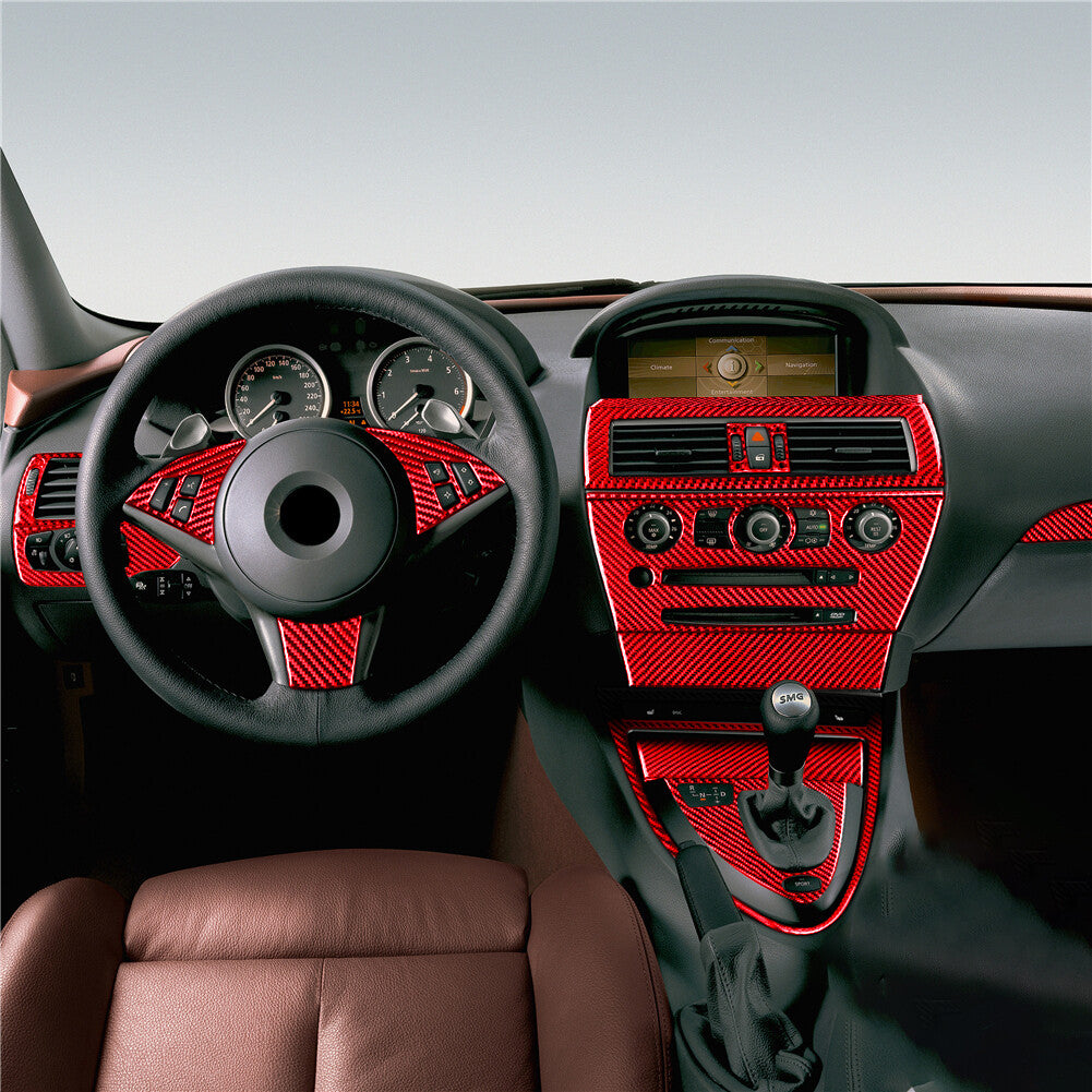 34x Red Carbon Fiber Full Set Interior Kit Cover Trim for BMW 6Series E63 E64
