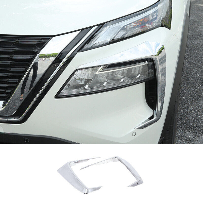 Chrome Front Headlight Lamp Eyebrow Cover Trim Fit for Nissan Rogue 2021-2022