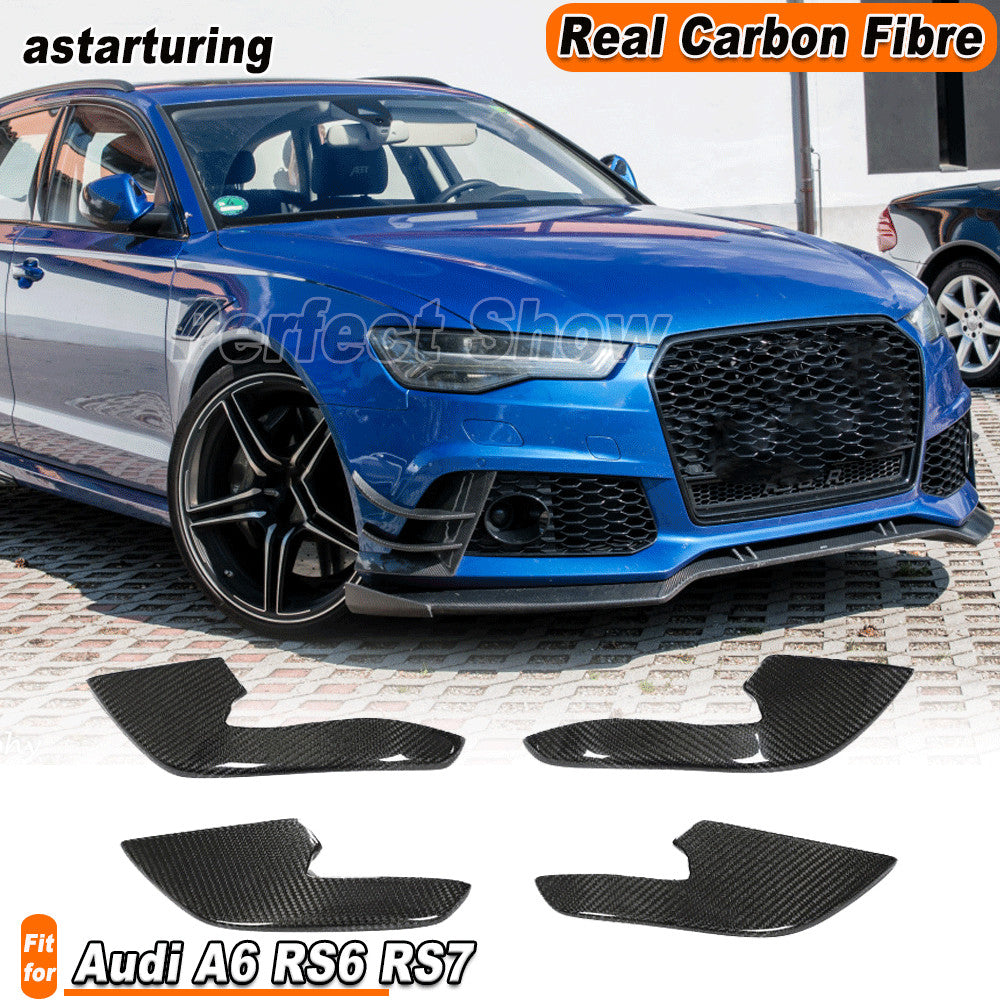 REAL Carbon Front Bumper Splitter Canards Fins Lip for Audi A6 RS6 RS7 2012-2016