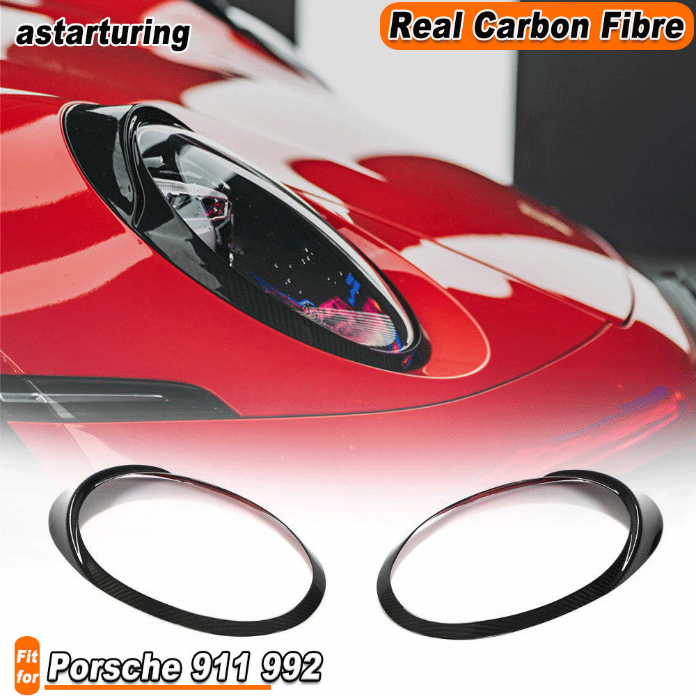 for Porsche 911 992 2019-22 REAL Carbon Fiber Headlight Eyebrows Eyelids Covers