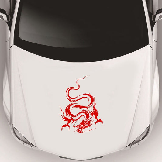 Cool Dragon Car Hood Sticker Self-Adhesive Vinyl Graphics Decals Car Tattoo Red