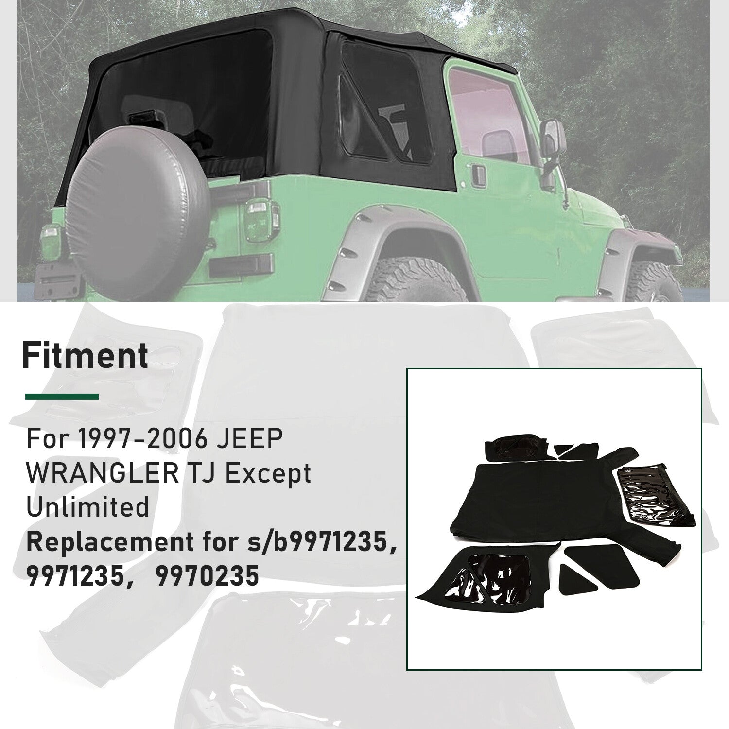 4xSoft top Replacement 97-06 w/Tinted Windows Black Vinyl for Jeep for Wrangler TJ